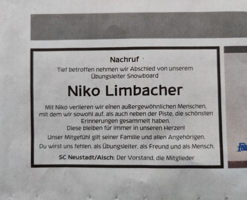 Nachruf für Niko Limbacher erschienen am 02.11.2020 in der FLZ